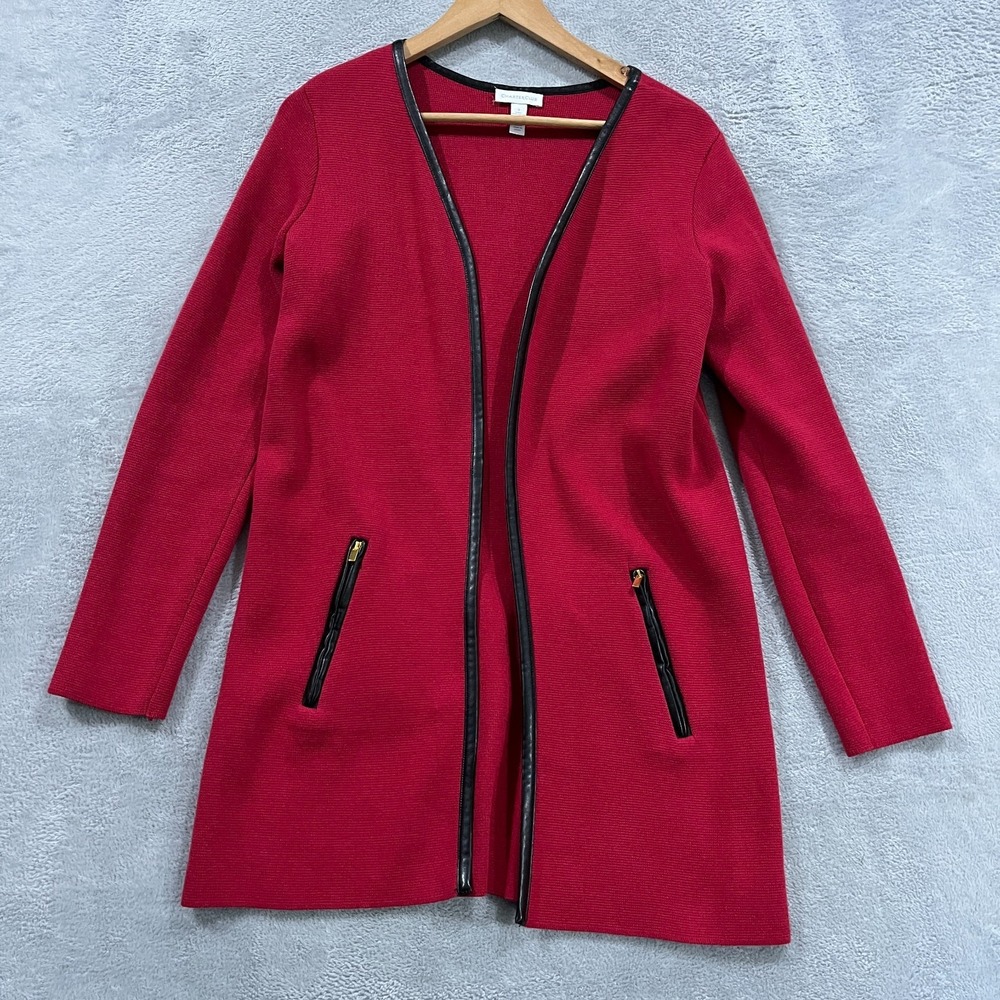 Charter Club Cardigan Womens Small Jacket Leather Trim Career Office Academia